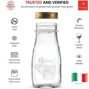 Bormioli Rocco Quattro Stagioni, Set Of 12, Glass Canning Mason Jars And Drinking Bottles, 13.5 Oz. With Gold Metal Airtight Lids, Made In Italy.