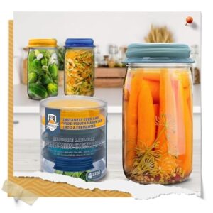 Fermentaholics Silicone Fermentation Stretch Lids - Waterless One Way Airlock Cap Fits All Wide Mouth Mason Jars - PATENT PENDING - 4 Pack - With One Lid Turn Any Mason Jar into a Vegetable Fermenter