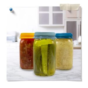 Fermentaholics Silicone Fermentation Stretch Lids - Waterless One Way Airlock Cap Fits All Wide Mouth Mason Jars - PATENT PENDING - 4 Pack - With One Lid Turn Any Mason Jar into a Vegetable Fermenter
