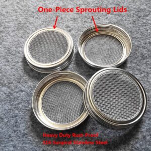 Mesh Strainer Sprouting Lids 316 Stainless Steel for Wide Mouth Mason Jars Canning Seed Sprouting Alfalfa Salad Sprouts Lid 4 Pack