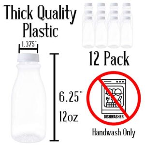 Upper Midland Products 12 oz Plastic Bottles with Lids, Jugs Plastic Milk Bottles For Parties Birthdays 12 Pack