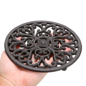 Sumnacon 2Pcs Round Cast Iron Trivets - 6.7 Inch Heat Resistant Iron Trivets for Hot Dish Pot Pan Plate Teapot, Rustic Cast Iron Hot Dish Plate Holder for Kitchen Dining Table Countertop Cooktop