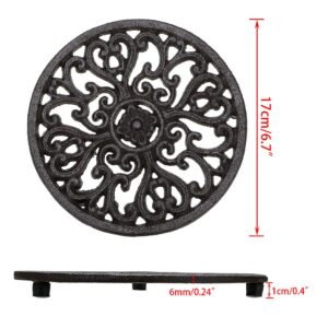 Sumnacon 2Pcs Round Cast Iron Trivets - 6.7 Inch Heat Resistant Iron Trivets for Hot Dish Pot Pan Plate Teapot, Rustic Cast Iron Hot Dish Plate Holder for Kitchen Dining Table Countertop Cooktop