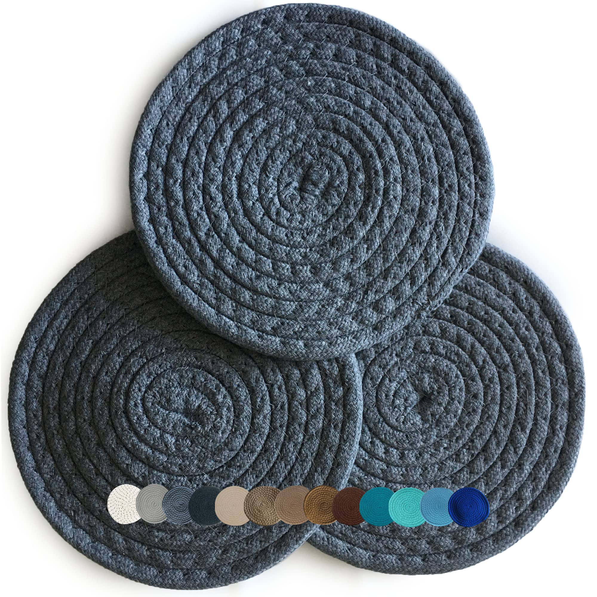 Trivets for Hot Pots and Pans - Kitchen Discovery 8" Chenille Trivets - Set of 3 Large Woven Pot Pads for Serving Hot or Cold Dishes and Protecting Your Table, Countertop or Island, Charcoal Gray