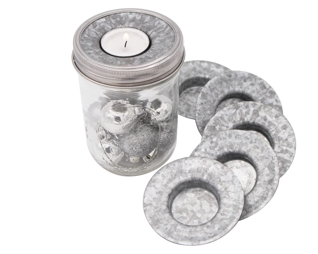 Mason Jar Lifestyle Tea Light Candle Holder Metal Lid Inserts for Mason, Ball, Canning Jars (6 Pack, Wide Mouth)