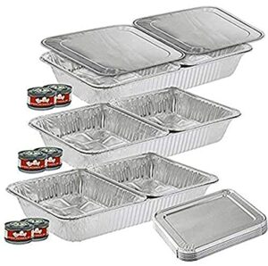 tiger chef chafer pans set includes 3 full size aluminum steam table pans, 6 half size aluminum foil pans with 6 lids and 6 gel fuel cans - (21 piece refill set)