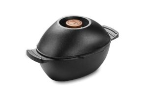 outset - 76495 outset cast iron seafood and mussel pot with lid for empty shells, 2.5 quart, black
