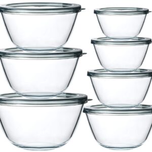 MCIRCO 8 Pcs Glass Baking Dish Set with Lids, 14 Pcs Glass Mixing Bowls Set with Lids, Fridge, Microwave, Oven, Dishwasher Friendly, For Cooking, Baking