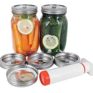 YARWELL Vacuum Lids for Wide Mouth Mason Jar (6 Lids + Pump)