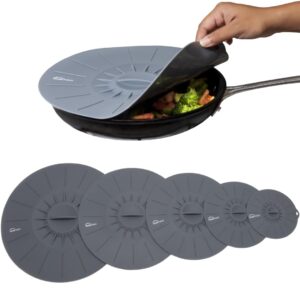 basic haus microwave cover silicone lids - set of 5: 6, 8, 10, 12 and 14 inches - suction covers for pots, pans, bowls, cups, skillets - splatter protection - easy food storage - bpa free - oven safe