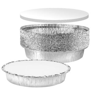 nyhi round aluminum foil pans 9-inch | disposable tin foil pans with lid covers | heavy-duty food container pie dish safe for freezer & oven | 30 pack