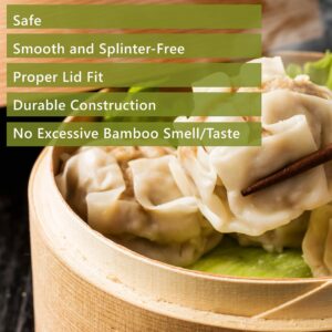 Bamboo Steamer for Cooking 10” -by DoSensePro Includes 2 Tiers, Stainless Steel Dumpling Maker, Liners, Ceramic Dish, and Bamboo Tongs. Dumpling Steamer Basket Cooker for Healthy Low-Fat Diet