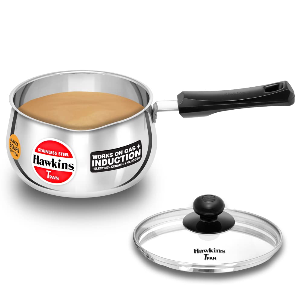 HAWKINS 2 Litre Stainless Steel TPan with Glass Lid, Induction Saucepan, Steel Utensil, Silver (SST20G)