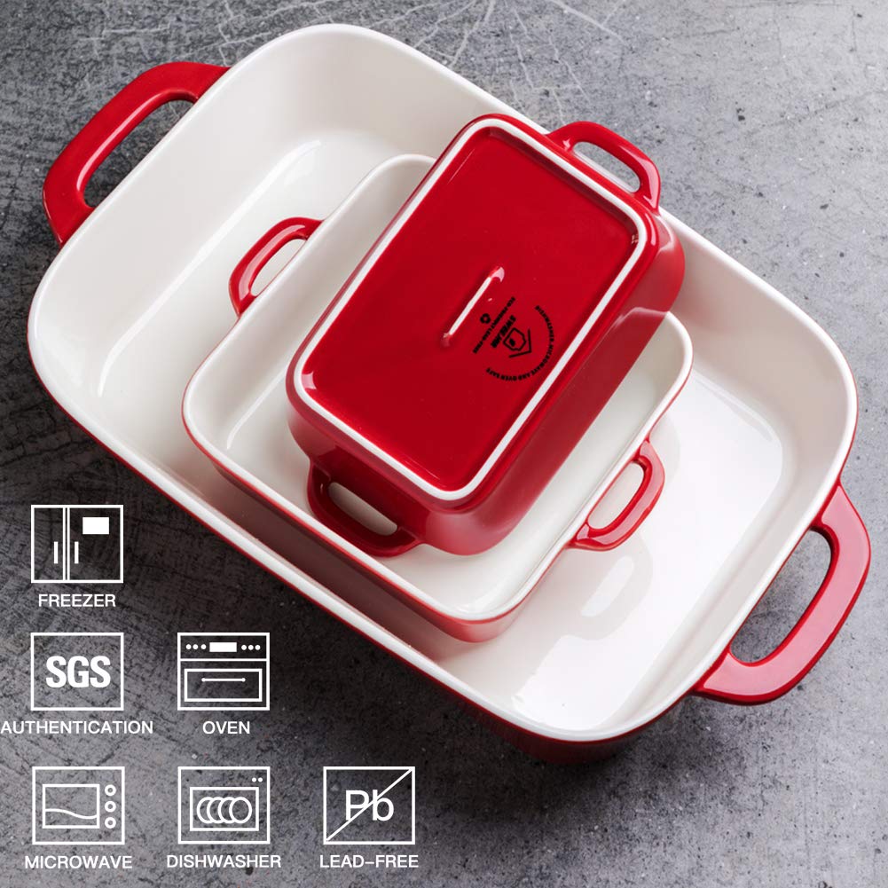 Sweejar Ceramic Bakeware Set, Rectangular Baking Dish for Cooking, Kitchen, Cake Dinner, Banquet and Daily Use, 12.8 x 8.9 Inches porcelain Baking Pans (Red)