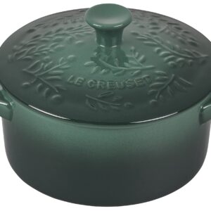 Le Creuset Olive Branch Collection Stoneware Mini Round Cocotte, 24 oz., Artichaut with Embossed Lid