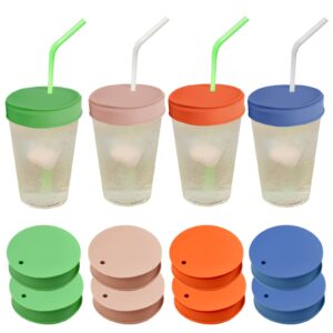 8 PCS Drink Covers for Alcohol Protection Cup Covers for Drinks Silicone Lids Straw Cover 4 Colors, Gifts for Daughters, College Girls and Women