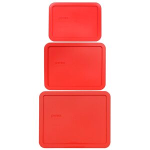 pyrex (1) 7212-pc 11-cup red lid, (1) 7211-pc 6-cup red lid, & (1) 7210-pc 3-cup red plastic storage lid, made in usa