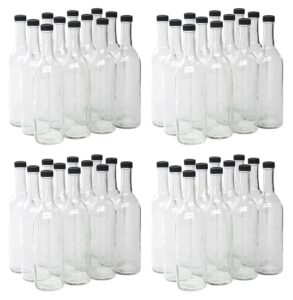 north mountain supply 750ml clear glass bordeaux wine bottle flat-bottomed screw-top finish - with 28mm matte black plastic lids - 48 bottles & lids (4 cases of 12)