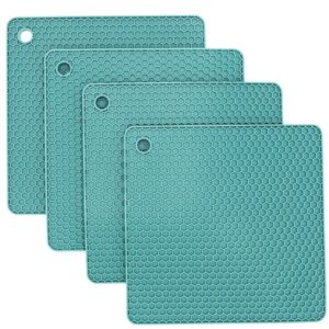 smithcraft silicone trivets for hot dishes, pots and pans, hot pads for kitchen, teal silicone pot holders, silicone mats for kitchen quartz counter heat resistant mat, flexible table trivet mat set 4