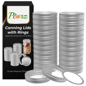 200 pcs (100 pcs canning lids + 100 pcs rings) regular mouth canning lids and rings | bulk canning lids regular mouth mason jar lids, split-type lids leak proof secure (100 pc - regular 70mm, silver)