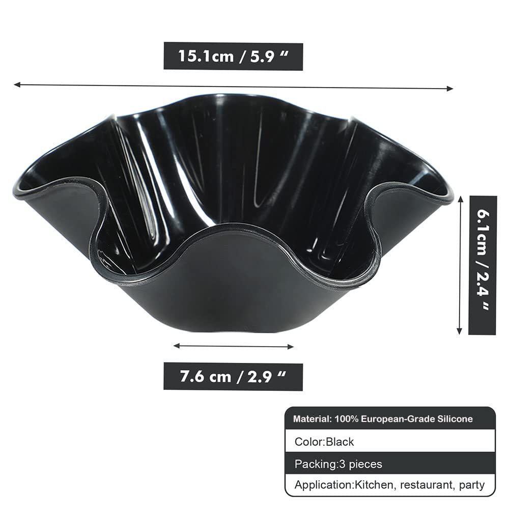 Koluti 3 Pack Tortilla Bowl Maker, Nonstick Silicone Taco Salad Shell Pan Baking Mold, Tostada Baker for Kitchen, Microwave & Dishwasher & Oven Safe, Black