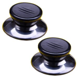 2 sets universal pot lid cover knob handle cookware universal replacement pot grip knob cap 2.7" stainless steel base, black+silver