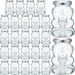 24 pack 6 oz glass honey bear jars glass honey bottles with silver lids reusable small bear shaped jars honey bear bottle containers dispenser for candies, baby shower, wedding party favors