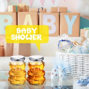 24 Pack 6 oz Glass Honey Bear Jars Glass Honey Bottles with Silver Lids Reusable Small Bear Shaped Jars Honey Bear Bottle Containers Dispenser for Candies, Baby Shower, Wedding Party Favors