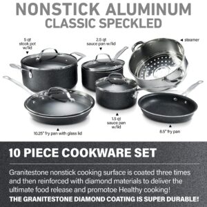 Granitestone Original 10 Piece Nonstick Cookware Set, Scratch-Resistant, Granite-Coated, Dishwasher and Oven-Safe Kitchenware, PFOA-Free Pots and Pans As Seen On TV