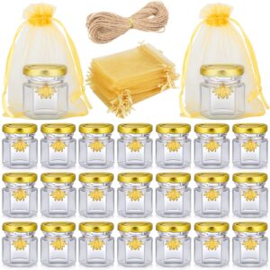 nuogo 100 set 1.5 oz mini hexagon glass honey jars small honey jars with bee pendants, twine, golden gift bags, honey jars with gold lids glasses canning jars for baby shower, wedding favors