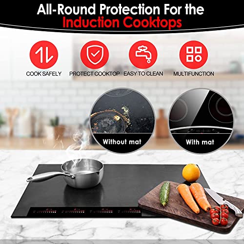 Large Induction Cooktop Protector Mat, (Magnetic) Electric Stove Burner Covers Anti-strike&Anti-scratch as Glass Top Stove Cover,Silicone Induction Cooktop Mat for Electric Stove Top By KitchenRaku