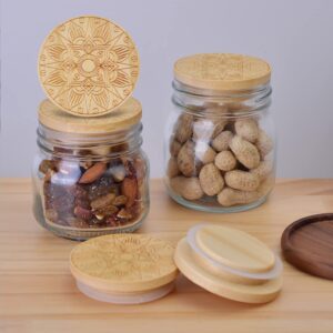 12 Pack Oui Yogurt Jar Lids Set, Natural Bamboo Wood Lids that Fit Oui Yogurt Jars, Oui Lids with Silicone Sealing Rings Perfect Sealing