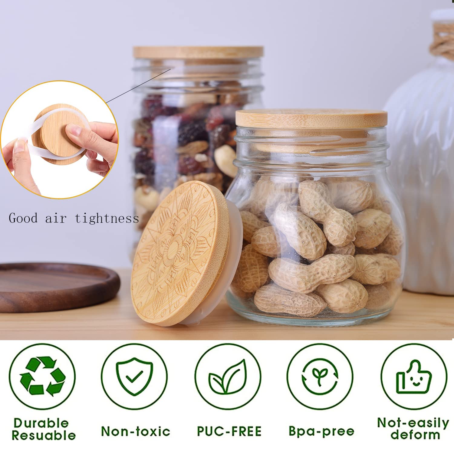 12 Pack Oui Yogurt Jar Lids Set, Natural Bamboo Wood Lids that Fit Oui Yogurt Jars, Oui Lids with Silicone Sealing Rings Perfect Sealing