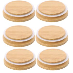 6 pack wooden mason jar lids, reusable bamboo mason canning lids compatible with wide mouth mason jar canning jar
