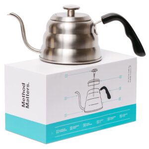 barista warrior pour over coffee kettle with thermometer for exact temperature - gooseneck pour over kettle for pour over coffee and tea, stainless steel kettle for all stovetops (1.0 liter, 34 fl oz)