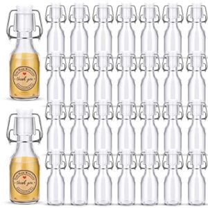 zsmkjiaye 30 pcs mini flip top glass bottle with stoppers decorative swing top bottles small glass bottles with lids kraft adhesive round stickers for wedding themed party (4oz/120 ml)