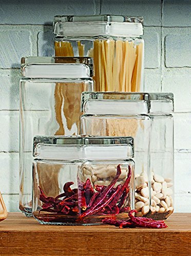 Anchor Hocking 1-Quart Stackable Jars with Glass Lids, Set of 4