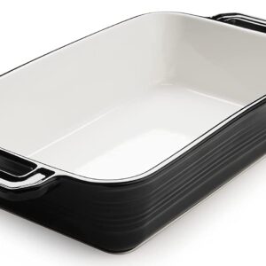 LIFVER 2.45 Quart Baking Dish with Handles, Black Ceramic Lasagna Baking Dishes for Oven, Deep Casserole Dish, Rectangular Baking Pan for Cooking, Cake, Banquet and Dinner, Baking Gifts, 11.2" X 7.2"