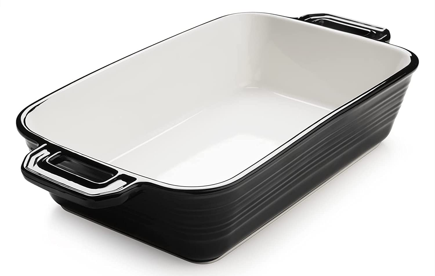 LIFVER 2.45 Quart Baking Dish with Handles, Black Ceramic Lasagna Baking Dishes for Oven, Deep Casserole Dish, Rectangular Baking Pan for Cooking, Cake, Banquet and Dinner, Baking Gifts, 11.2" X 7.2"