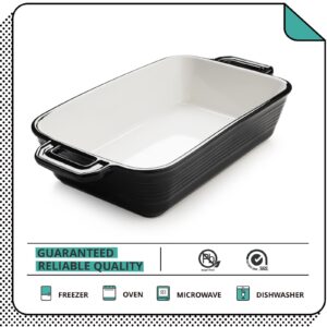 LIFVER 2.45 Quart Baking Dish with Handles, Black Ceramic Lasagna Baking Dishes for Oven, Deep Casserole Dish, Rectangular Baking Pan for Cooking, Cake, Banquet and Dinner, Baking Gifts, 11.2" X 7.2"