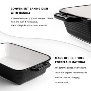 LIFVER 2.45 Quart Baking Dish with Handles, Black Ceramic Lasagna Baking Dishes for Oven, Deep Casserole Dish, Rectangular Baking Pan for Cooking, Cake, Banquet and Dinner, Baking Gifts, 11.2" X 7.2"