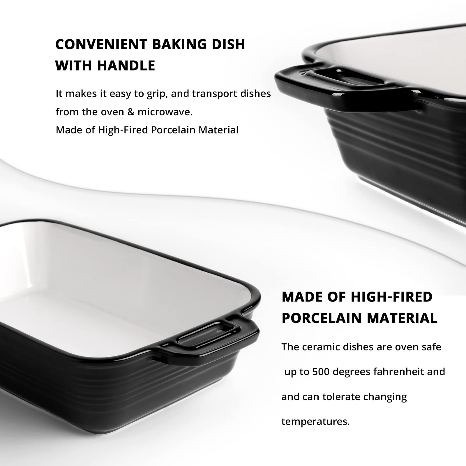 LIFVER 2.45 Quart Baking Dish with Handles, Black Ceramic Lasagna Baking Dishes for Oven, Deep Casserole Dish, Rectangular Baking Pan for Cooking, Cake, Banquet and Dinner, Baking Gifts, 11.2" X 7.2"