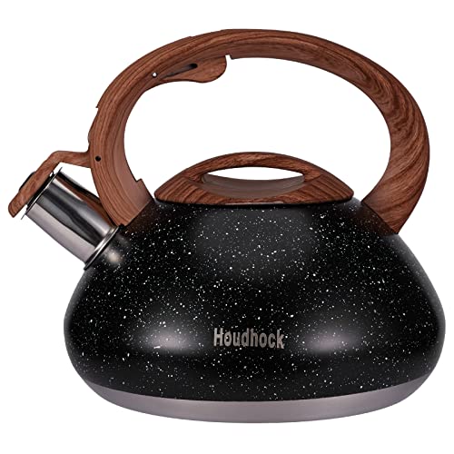 Tea Kettle, 2.5 Liter Loud Stovetop Whistling Teakettle with Cool Grip Ergonomic Handle Food Grade Stainless Steel Teapot for Tea, Coffee, Milk Marbling Black