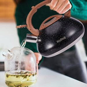 Tea Kettle, 2.5 Liter Loud Stovetop Whistling Teakettle with Cool Grip Ergonomic Handle Food Grade Stainless Steel Teapot for Tea, Coffee, Milk Marbling Black