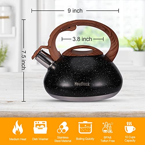 Tea Kettle, 2.5 Liter Loud Stovetop Whistling Teakettle with Cool Grip Ergonomic Handle Food Grade Stainless Steel Teapot for Tea, Coffee, Milk Marbling Black