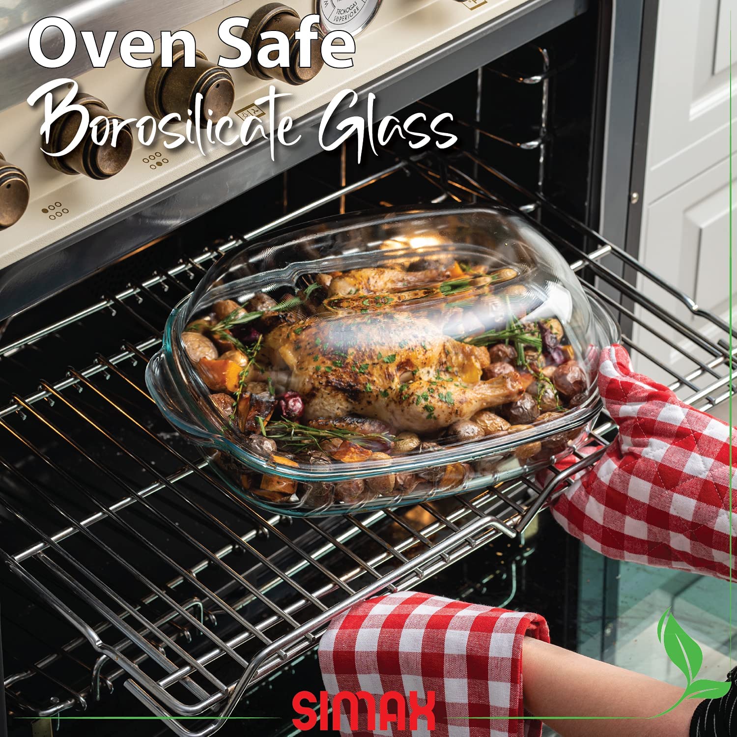 Simax Casserole Dish For Oven: Glass Baking Dish With High Lid Set – Microwave, Oven, and Dishwasher Safe Cookware – Borosilicate Glassware – 8 Qt. Large Baking Dish