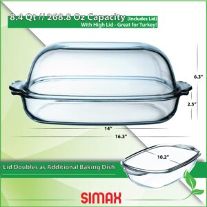 Simax Casserole Dish For Oven: Glass Baking Dish With High Lid Set – Microwave, Oven, and Dishwasher Safe Cookware – Borosilicate Glassware – 8 Qt. Large Baking Dish