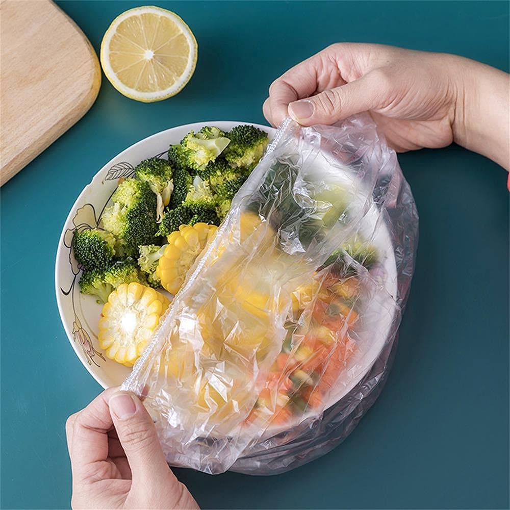 [e-Basic] - 100pcs Disposable Plastic Food Cover Wrap Elastic Food Lids Refrigerator fruit food Stretch Dustproof Bowls Cups Cover