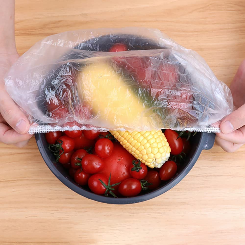 [e-Basic] - 100pcs Disposable Plastic Food Cover Wrap Elastic Food Lids Refrigerator fruit food Stretch Dustproof Bowls Cups Cover