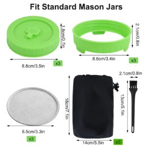 3 Set Sprouting Lids- Mason Jar Strainer Lid Sprout Maker Lids with Stainless Steel Screen Germination Kit Seed Sprout Jar Lids with Drip Tray for Regular Wide Mouth Mason Jars（Bottle Not Include)